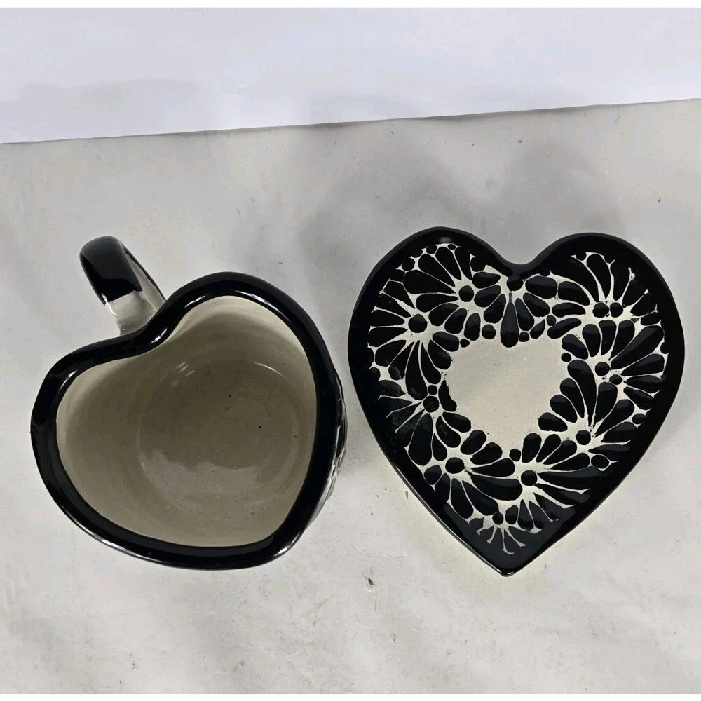 Talavera Pottery Coffee Set Mexican Art Black And Cream 3 X 4 Inches